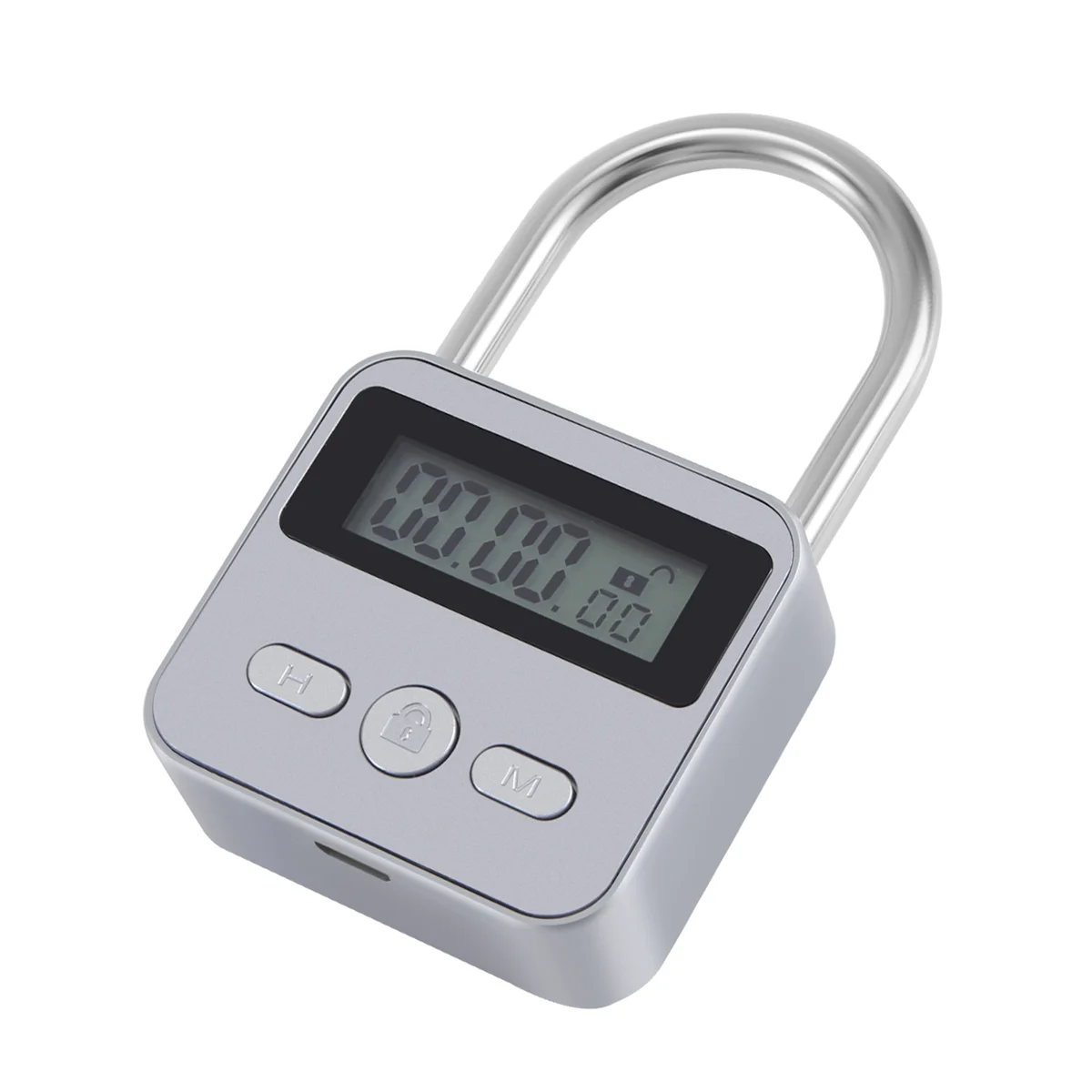 Metal Lock LCD Display Multi-Function Electronic Time 99 Hours Max Timing USB Rechargeable Padlock,Silver