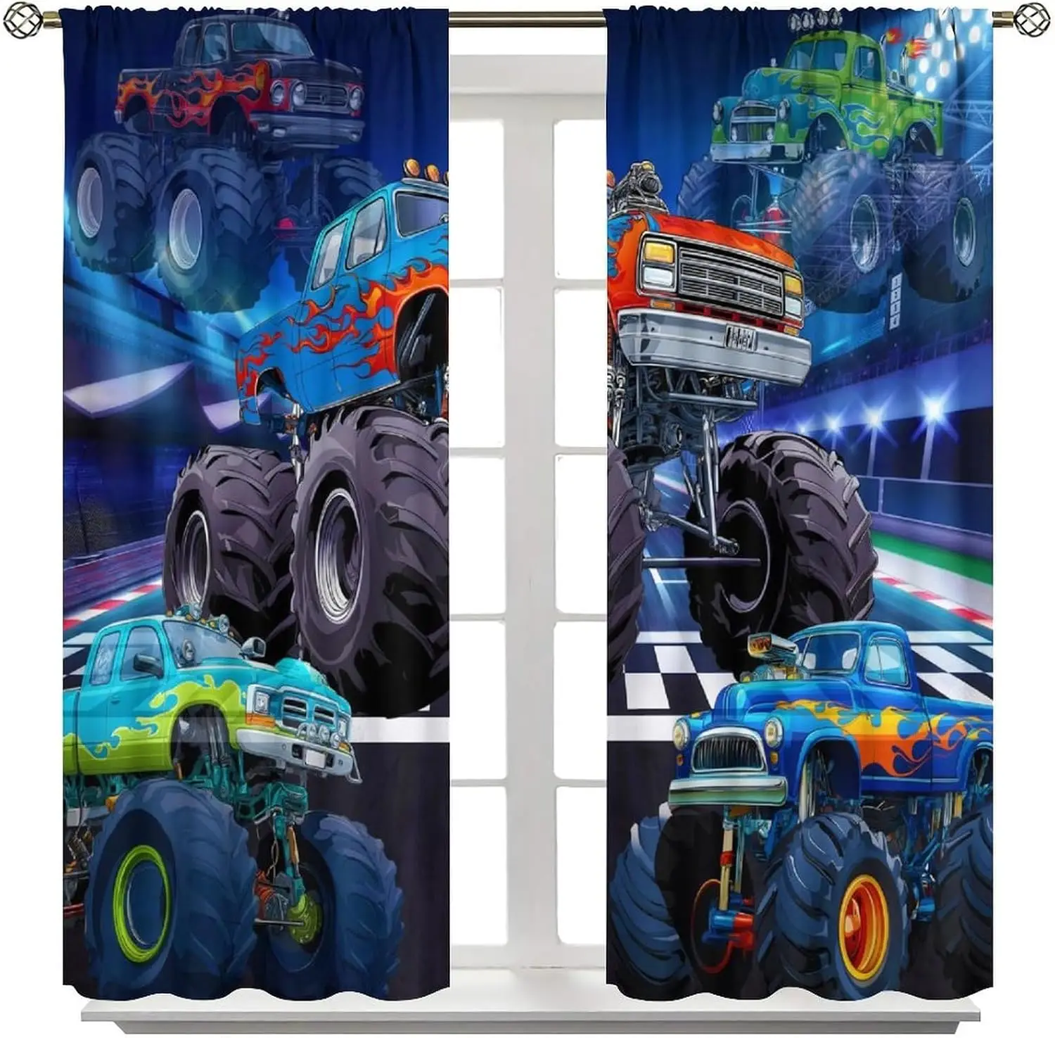 Vibrant Monster Truck Race Car Curtain Tapestry Polyester Wall Decor Hot Rod Muscle Car Garage Theme Art for Bedroom Living Room