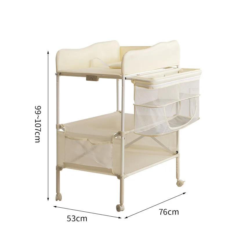 Baby Changing Table Foldable, Lightweight, Portable Sturdy And Durable; Height Adjustable 99-107cm with Wheels, Safety Belt