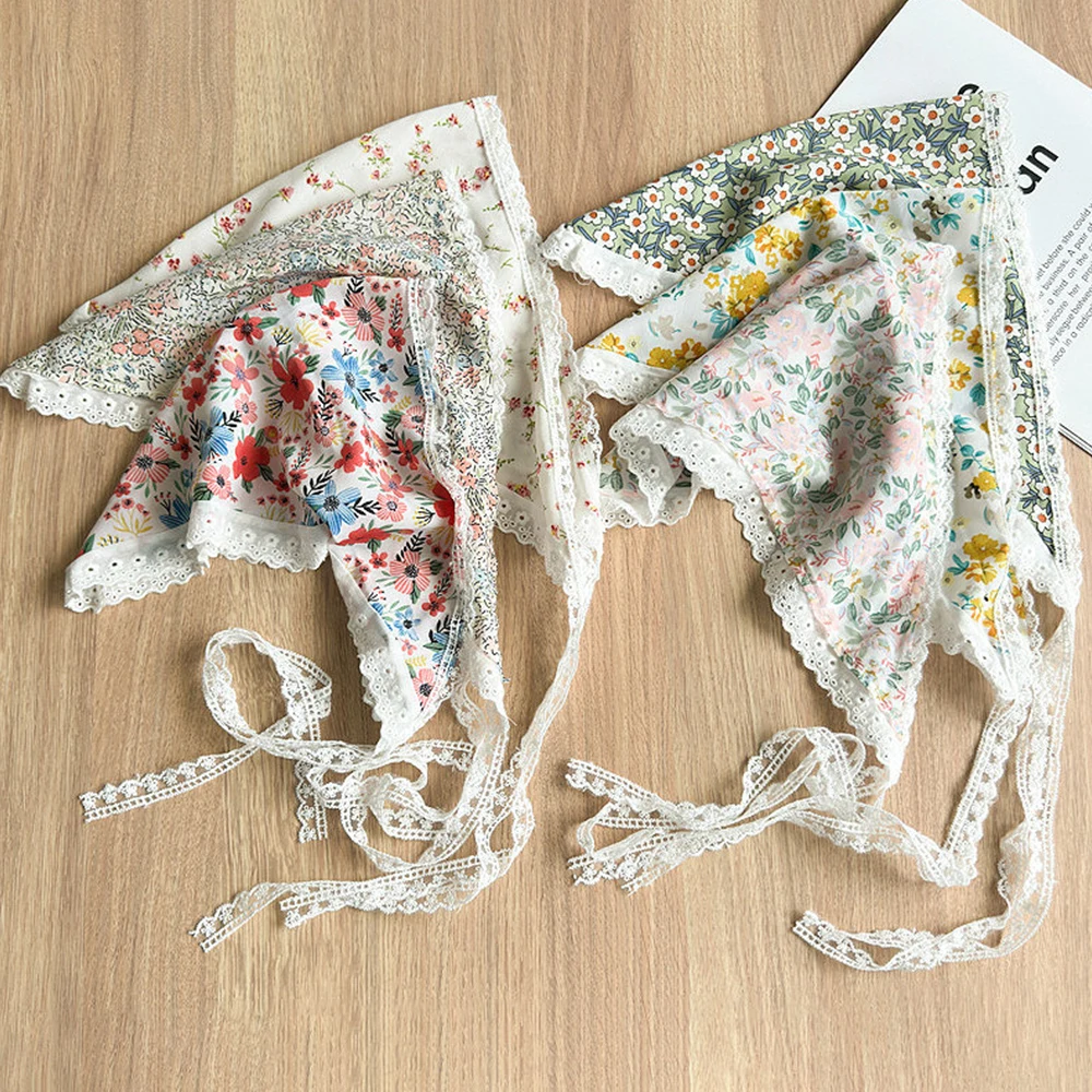 New Small Floral Lace Headscarf Triangle Scarf Summer Headgear Triangular Neckerchief Floral Headband Hair Accessories All Match