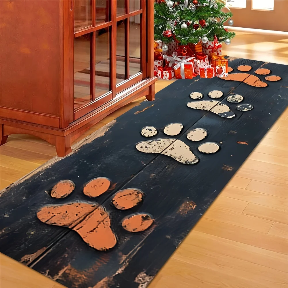Christmas Cat Gift Box Print Floor Runner Non-Slip Decorative Holiday Season Rug for Living Room Kitchen Home Decoration