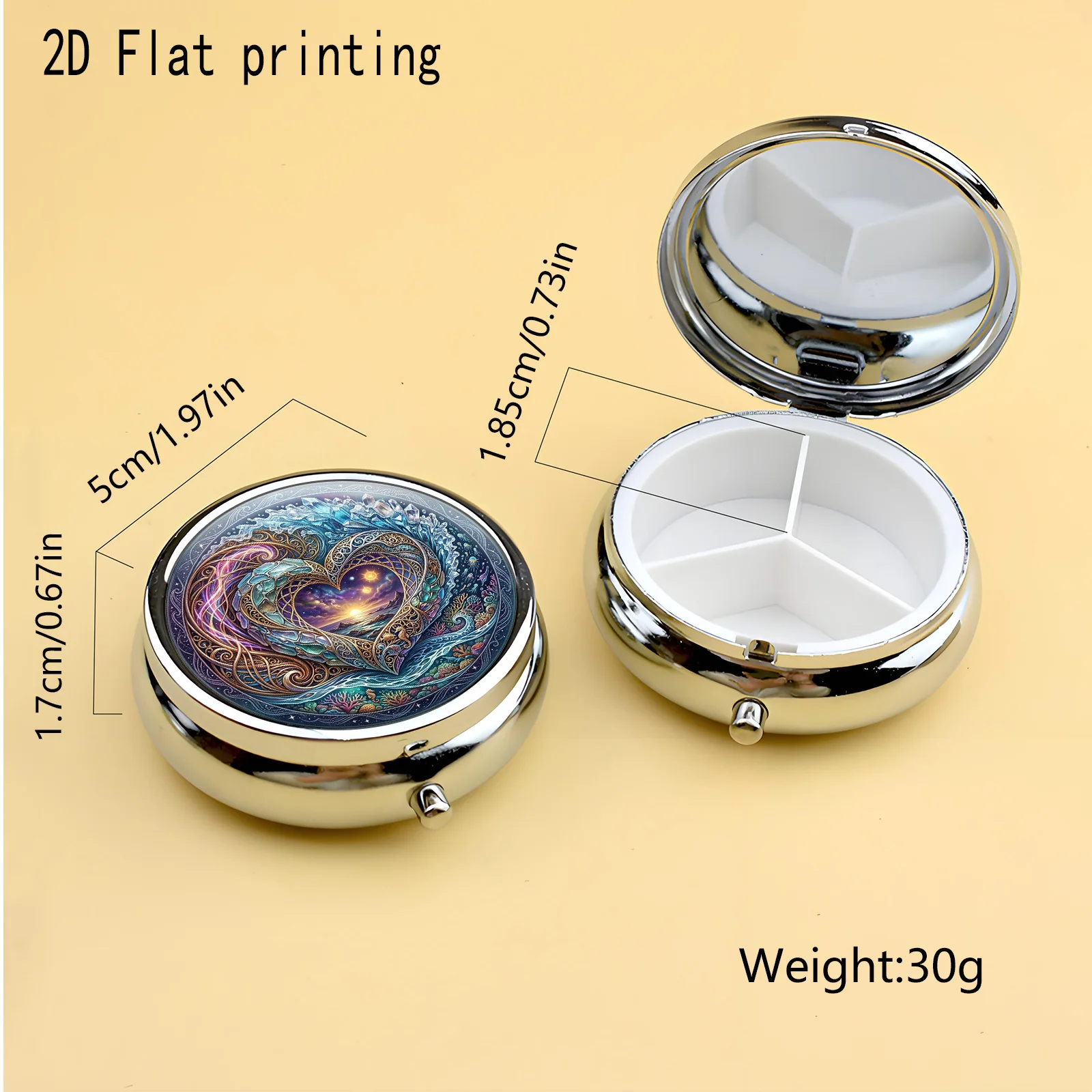 Portable Mini Three-Compartment Pill Box, Starry Sky Ocean Heart-Shaped Crystal Print, Travel Medicine Storage Box, Sealed and Moisture-Proof, Capsule Vitamin Organizer, Portable Small Pill Box