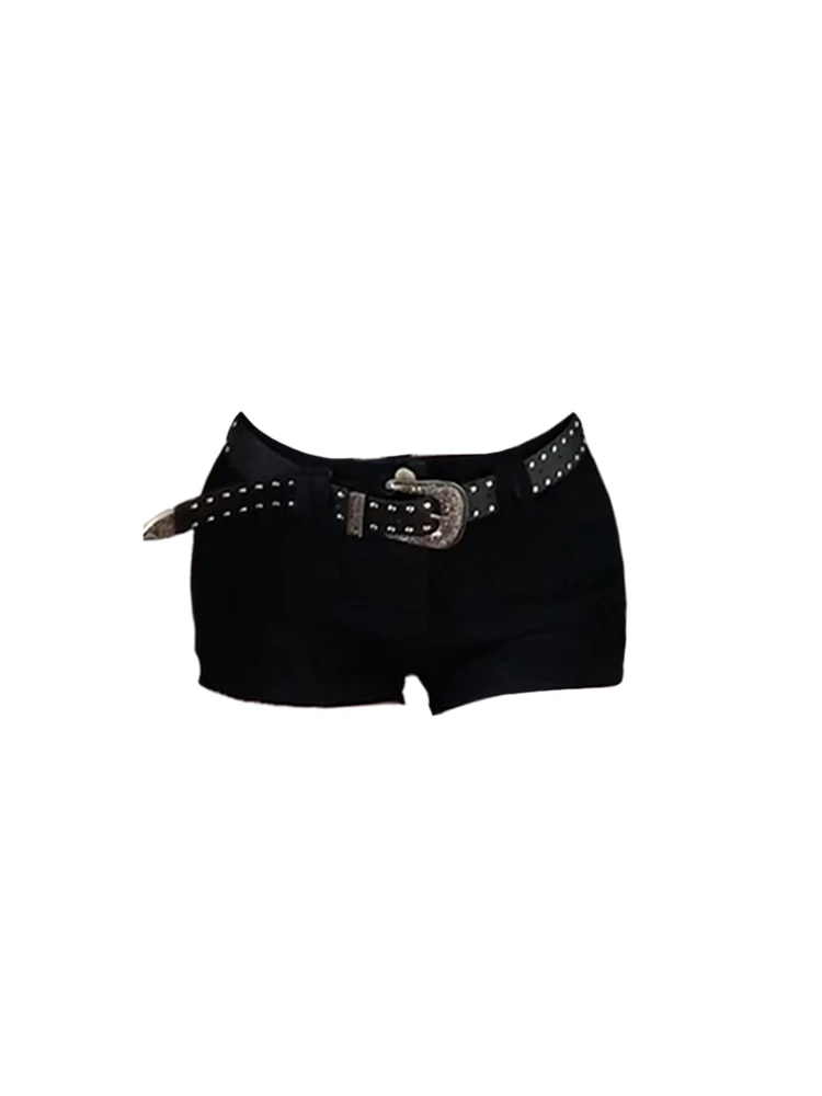 Women\'s Black Gothic Shorts Streetwear Y2k Mini Pants Harajuku Korean Fashion Vintage Low Waist Shorts Emo 2000s Clothes Summer