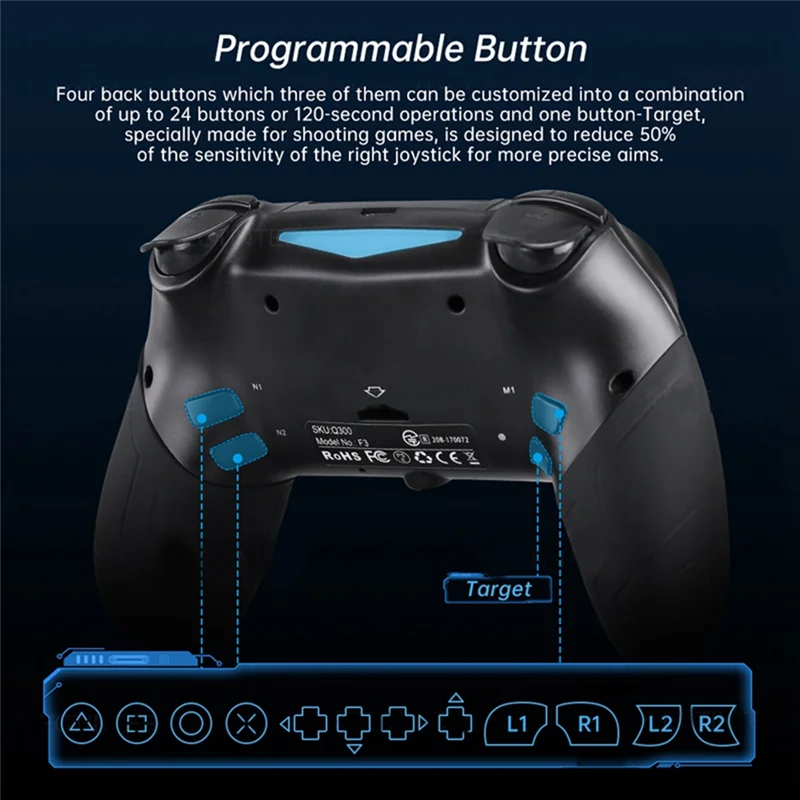 

High Quality Wireless Bluetooth Controller For PS4/PS4 Slim/Pro Game Console Joystick Gamepad With Turbo Programmable Button Dur