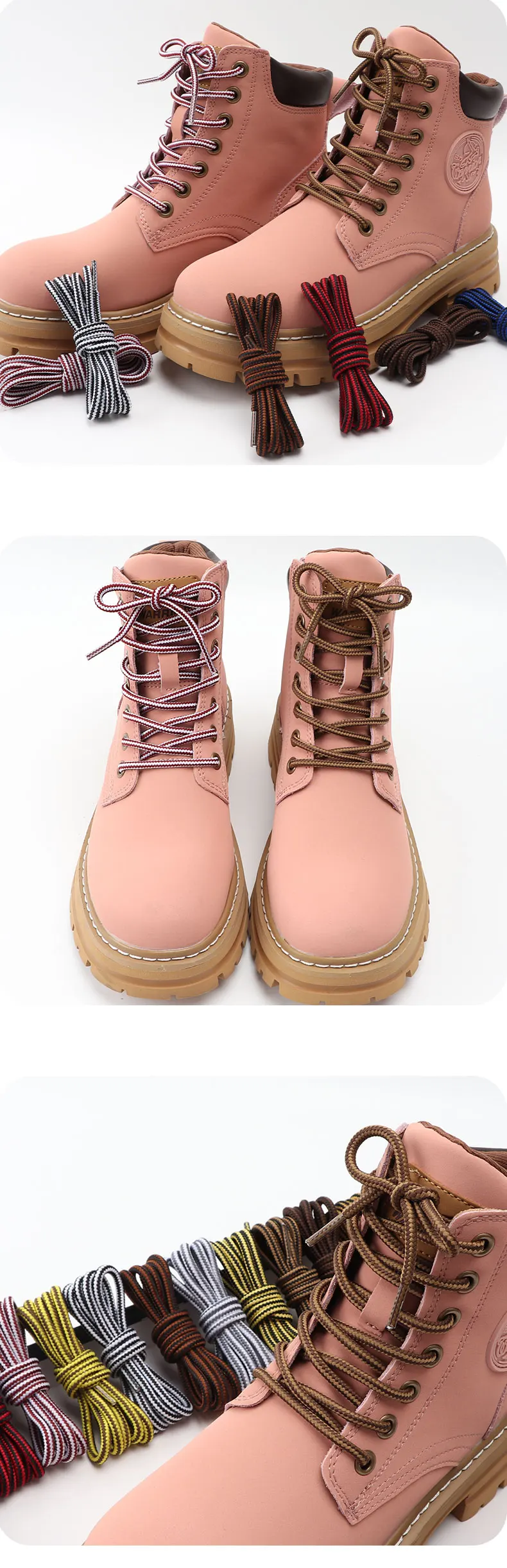 1 Paar runde Schnürsenkel für Stiefel, gestreift, zweifarbig, für Outdoor-Wanderungen, Freizeit, Sneaker, lässige Schnürsenkel, Zubehör – Detail 6