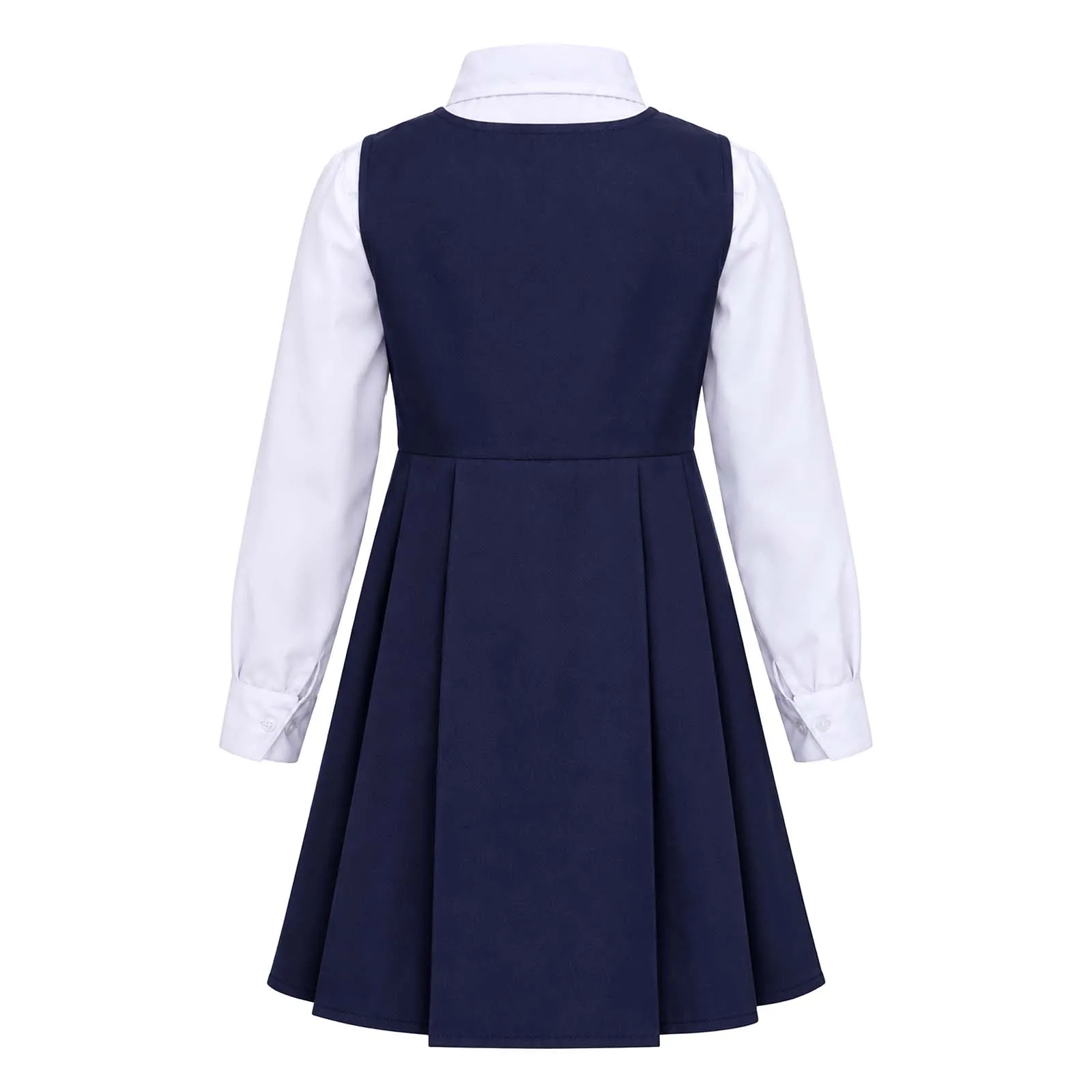 Girls Prreppy Style Dress Kids Long Sleeve Shirt with Sleeveless School Uniform Dress for Recitation Chorus Performance Outfit