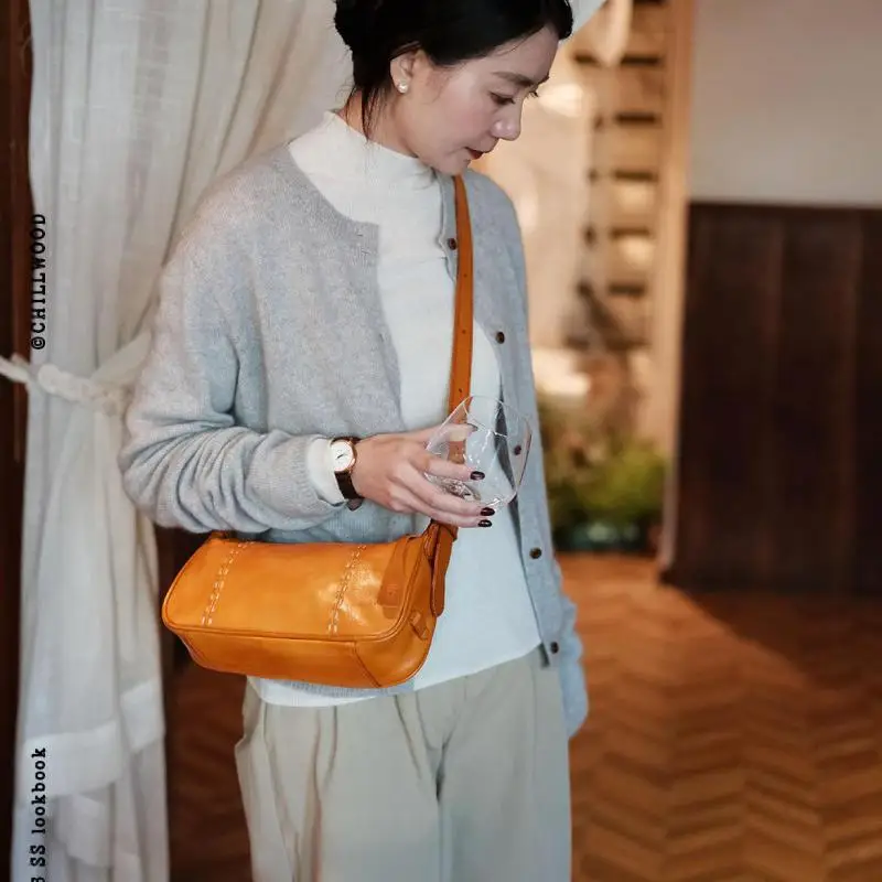 

Винтажная роскошная женская сумка-кроссбоди из натуральной кожи с декоративной строчкой, дизайнерская, ручной работы, из коровьей кожи, на плечо