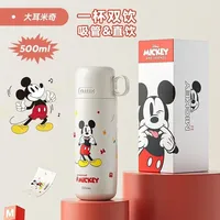 Disney Mickey & Lotso Bear Vacuum Flask, 500ml Eco-Friendly Thermos Cup with Push Lid Large Capacity Lightweight Bottle for Kids