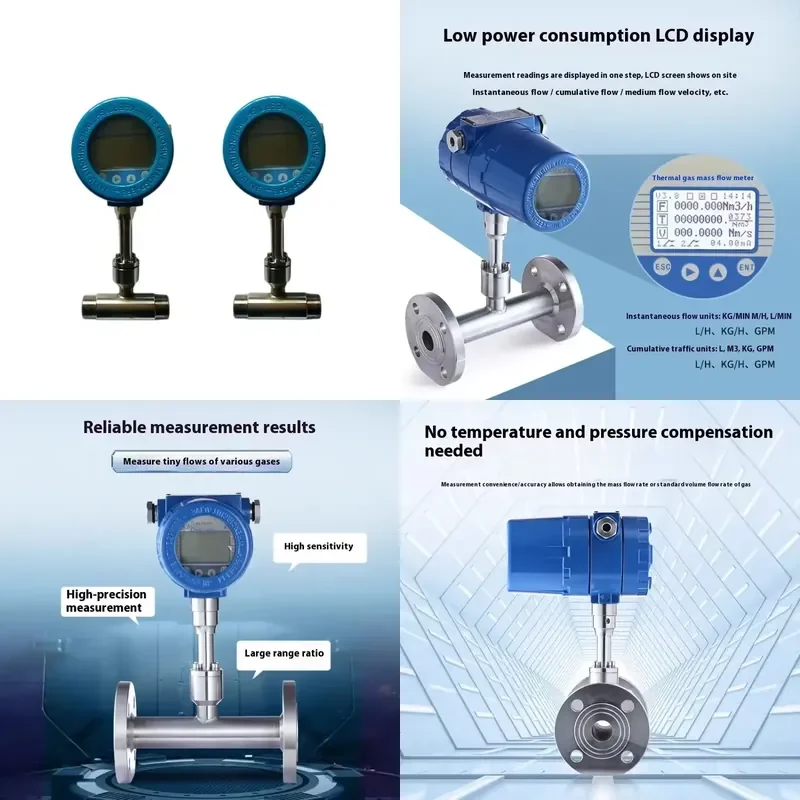for Dingyi DN15-DN50 Threaded Thermal Gas Mass Flow Meter Stainless Steel Digital Display Instrument Plus Minus 1.5 Percent