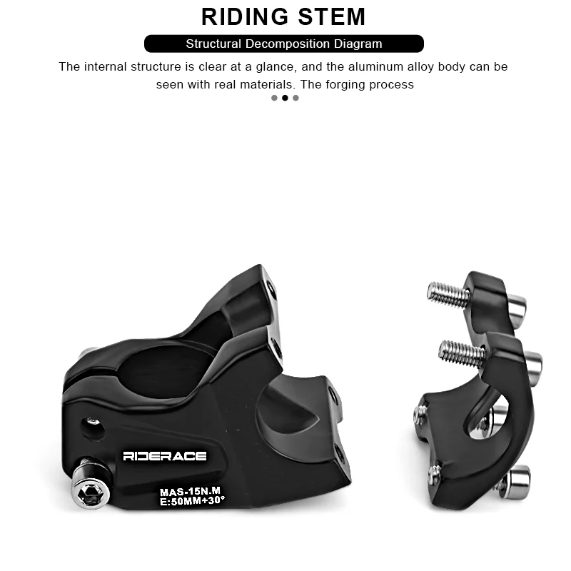 RIDERACE Bicycle Stem 30 Degree 50mm Short MTB Mountain Bike Riser Road Cycling 28.6 Front Fork Stem for 31.8mm Handlebar Parts