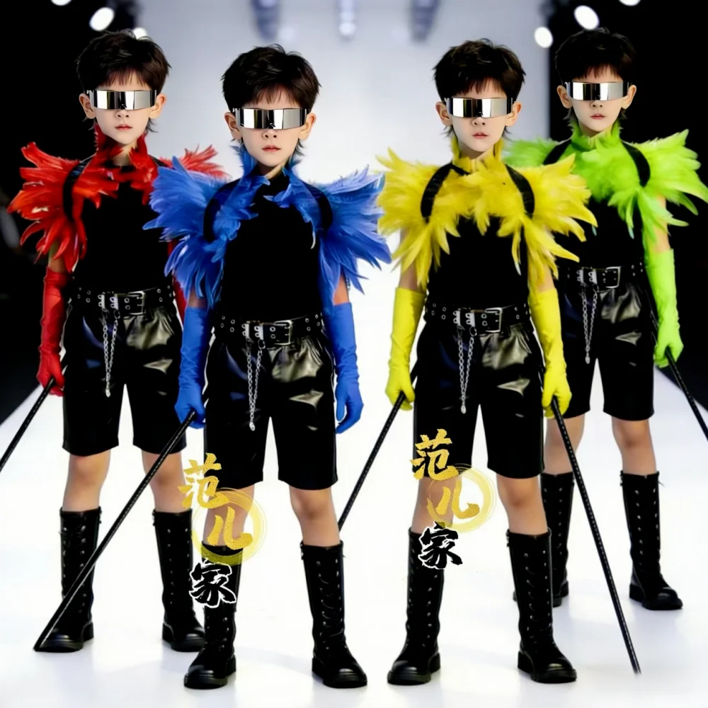 소년을 위한 화려한 재즈 댄스 의상 깃털 장식이 있는 - Street Fashion Boy 리뷰 및 가격