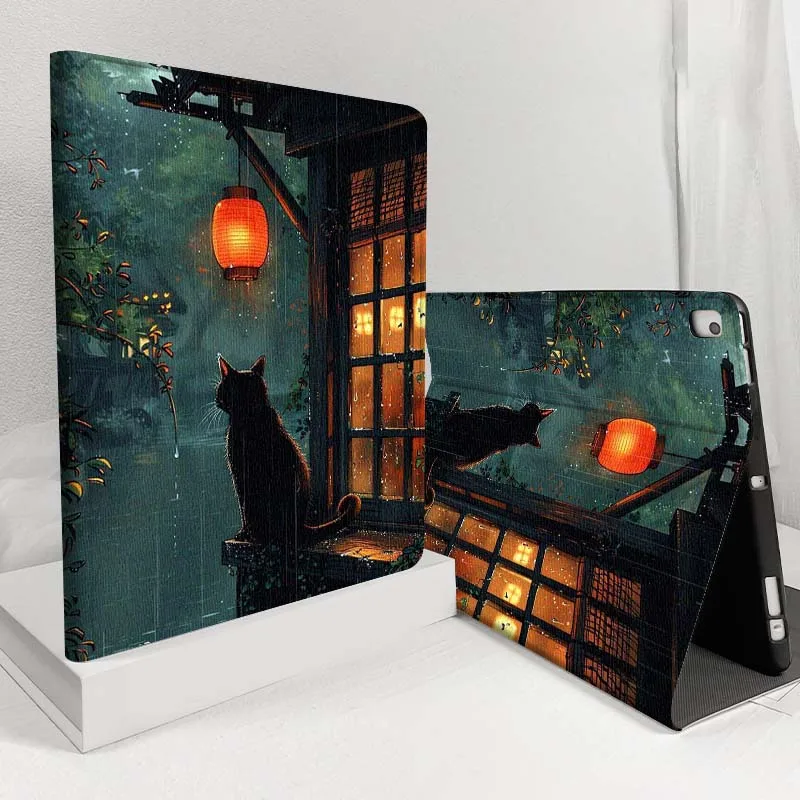 

Чехол для планшета Rainy Night Cat Window Lantern для Samsung Galaxy Tab S11 S10 S9 S8 S7 S6 A11 A9 A8 A7 10,5 10,4 Lite FE Plus Inch