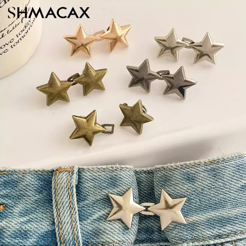 1Pcs Star Adjustable Pants Fastener Clips For Pants Pin Retractable Waist Button Loose Button For Jeans Perfect Fit Reduce Waist