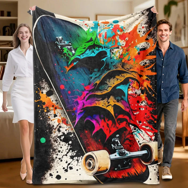 

1 piece colorful skate art flannel blanket, perfect for sofa, bed, office. Ideal gift for family, friends, holidays.