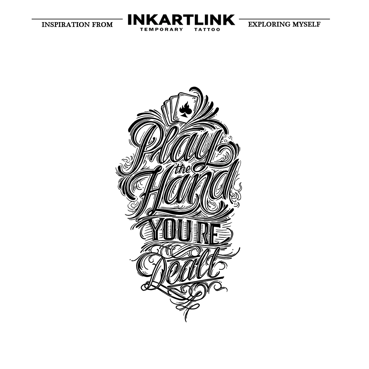 INKARTLINK Poker Flower Body Englisches Tattoo-Patch, 1–2 Wochen, langlebig, „PLAY THE HAND YOU'RE Deal“, wasserfestes temporäres Tattoo