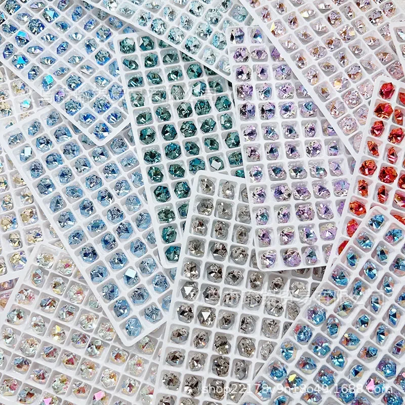 10 ชิ้น K9 คุณภาพสูง 8*8 มิลลิเมตรหกเหลี่ยมตัดสแควร์เล็บเจาะตกแต่งอินเทรนด์เจาะเล็บ Super Sparkling Effect