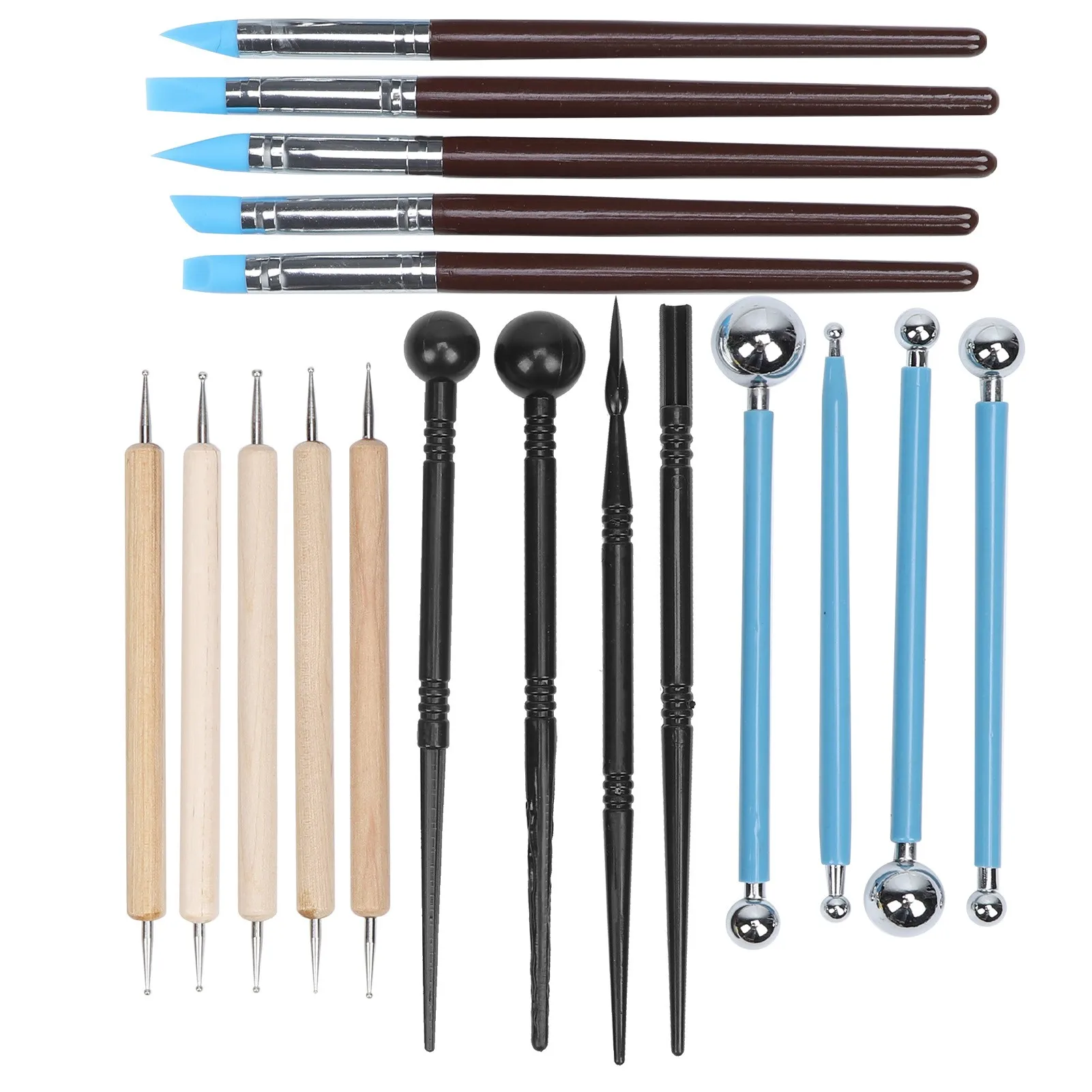18Pcs Clay Craft Kit Creasing Stick Wooden Point Drill Pen Carving Pottery Making Tools
