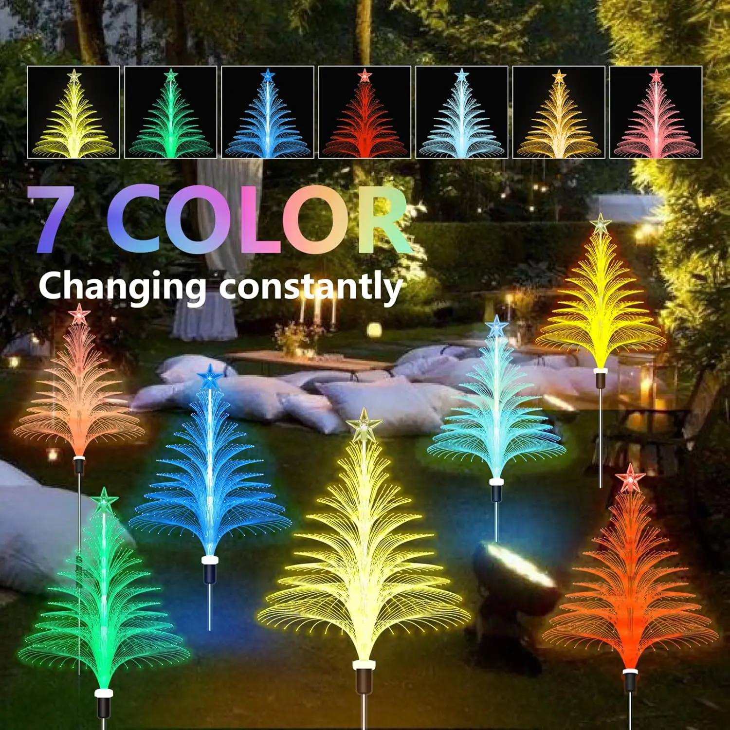 Solar Fiber Optic Lights Christmas Tree Lights 7 Color Garden Light Waterproof Solar Lights for Yard Xmas Decor 35/38 inch