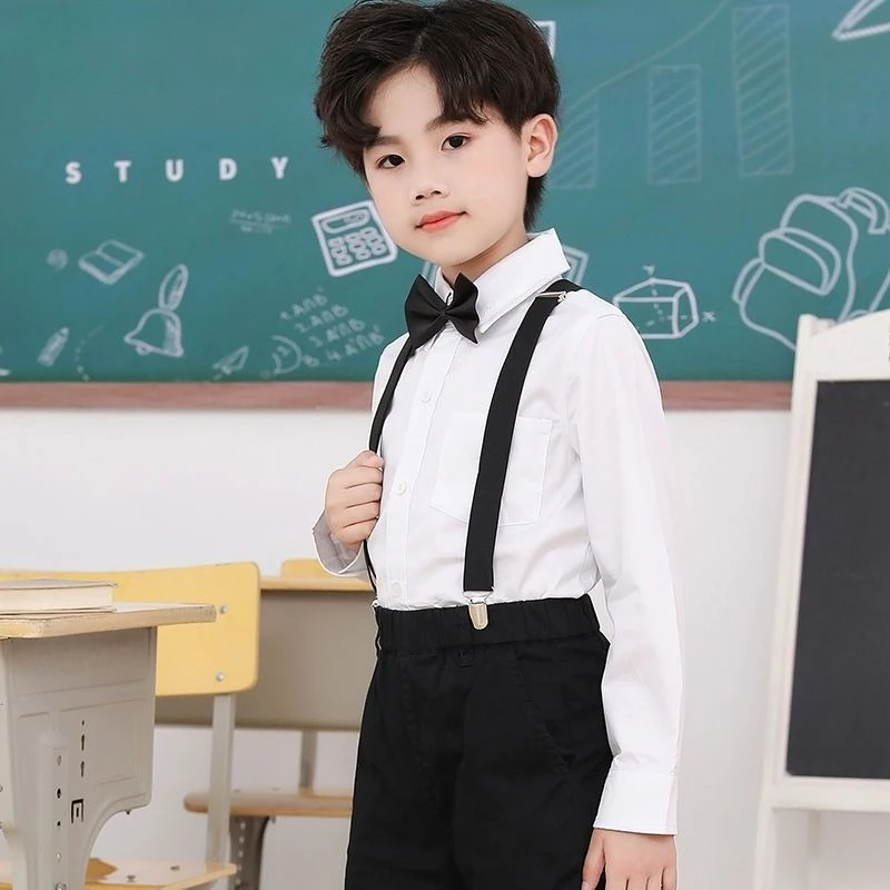 Kids White Long Sleeve Shirt 100% Cotton Boys Girls School Uniform Performance Top for Primary School Kids Spring Autumn