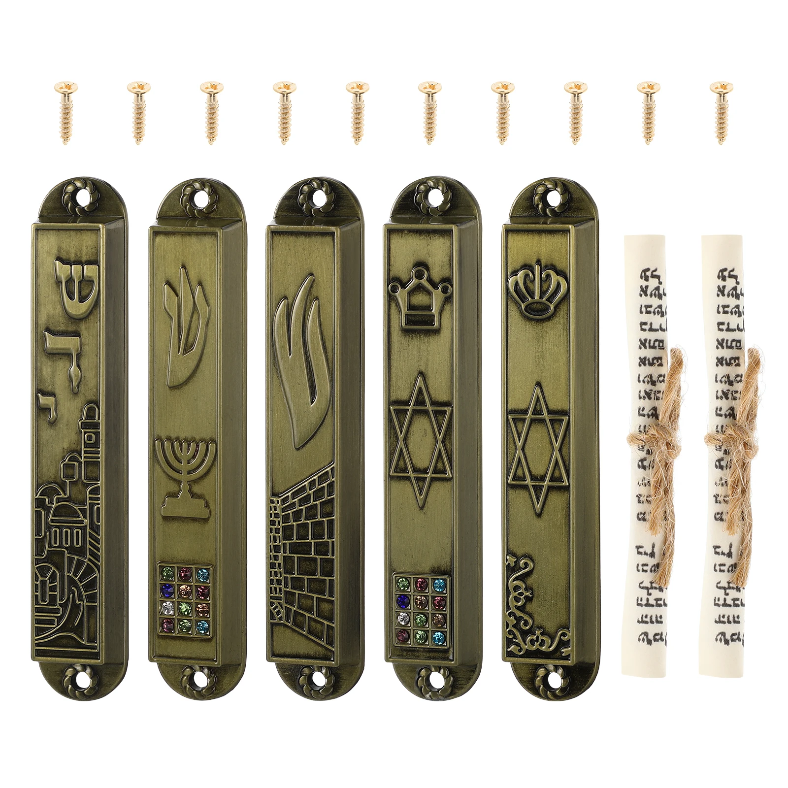 

5 Pcs Holy Scroll Crafts Jewish Door Mezuzah Blessing Vintage Decor Religious Wall Doorway Metal Home Ornament