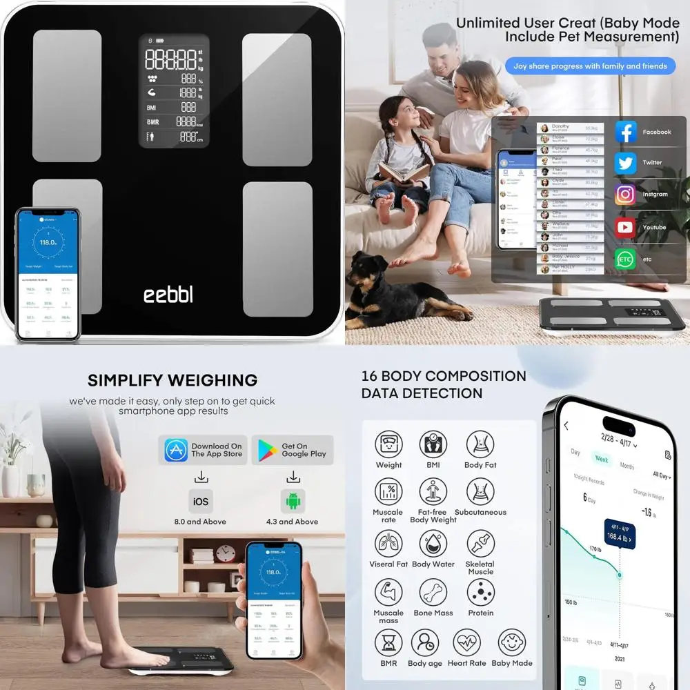 

EEBBL Smart Scale for Body Weight, Digital Bathroom Scale BMI Weighing Bluetooth Body Fat Scale, Body Composition Monitor Health