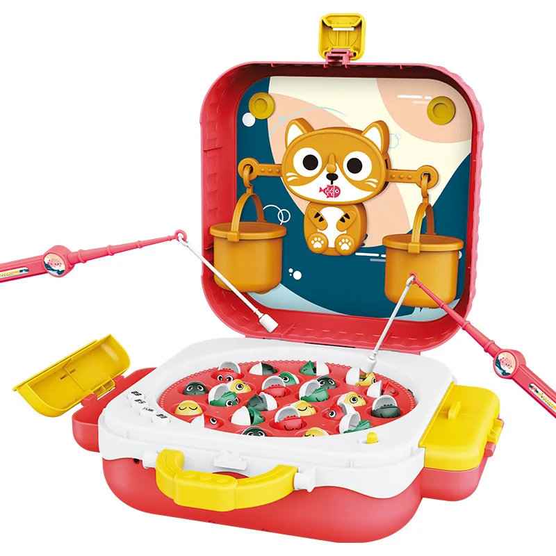 Fishing Toys For Children Boys Girls Magnetic Fish Game Electric Music Rotating Board Play Outdoor Sports Educational Toys Kid