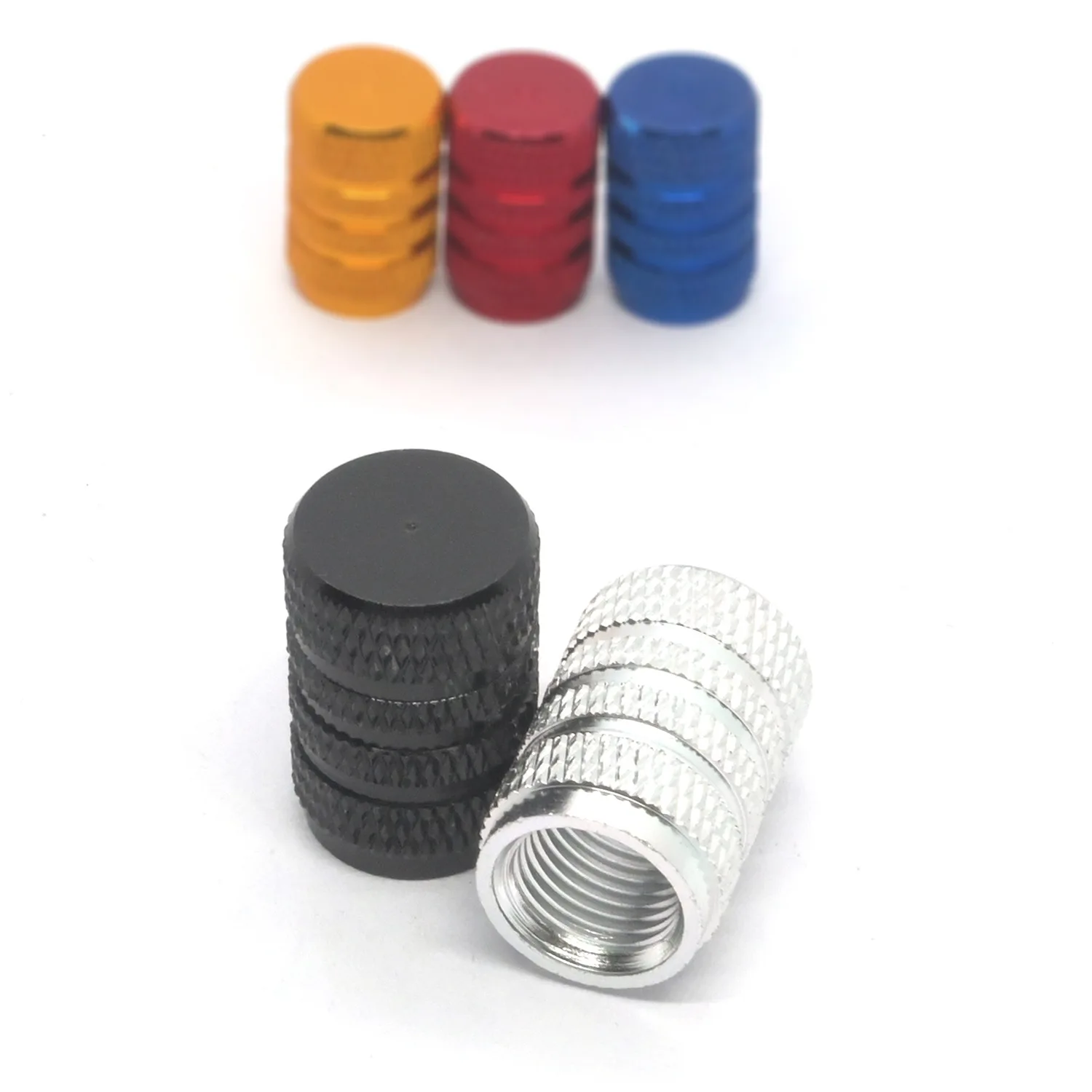 

4Pcs Car Tire Valve Stems Cap Knurling Style Tire Valve Cap Aluminum Tire Wheel Stem Air Valve Cap car Universal accessories