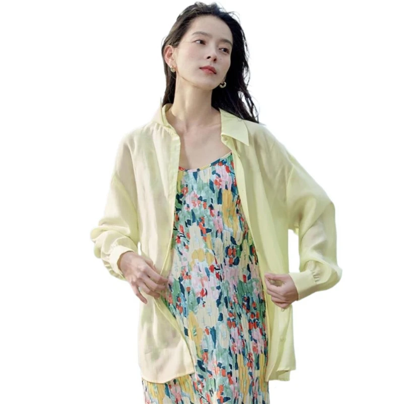 

2024 Spring Women's Tops Solid Loose Fit Versatile Split Back Long Sleeve Shirts Temperament Cardigan Casual Basics Chic Blouses