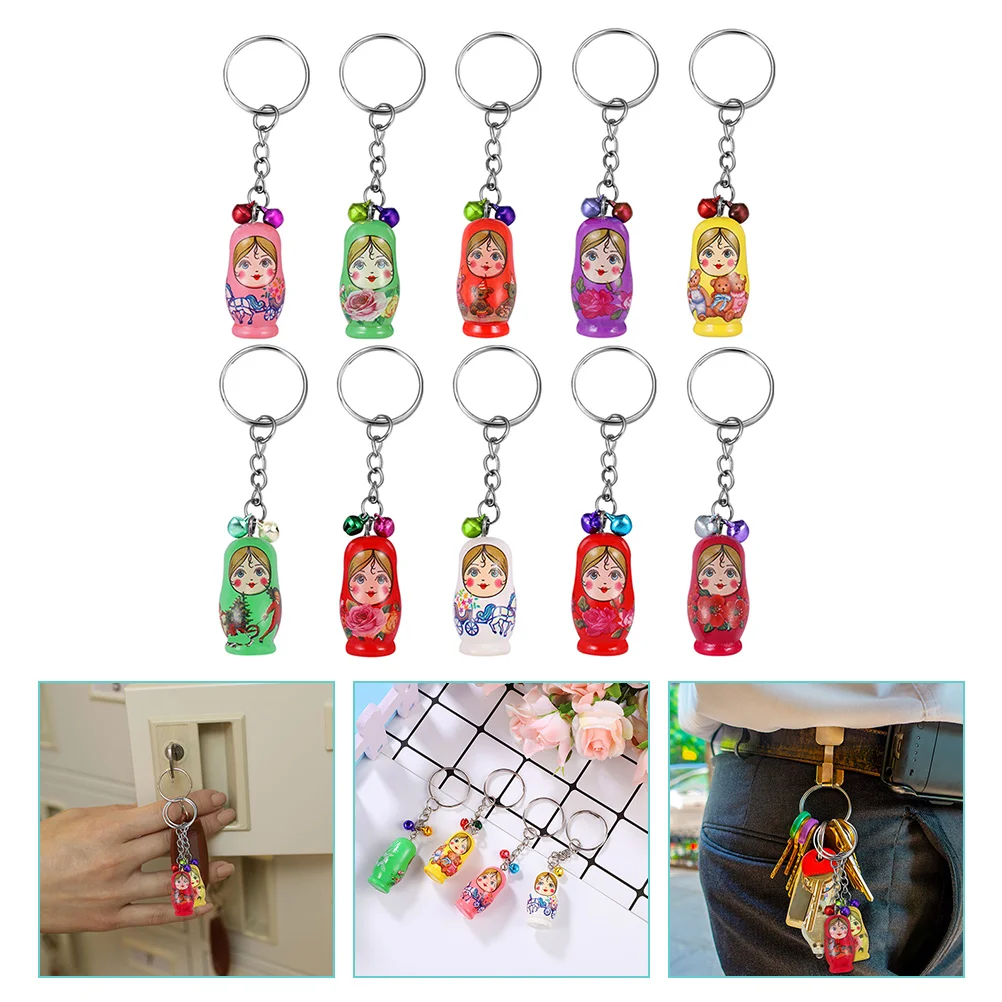 10 Pcs Russian Key Chain Pendant Nesting Dolls Fob Rings Holiday Gifts for Children Party Favors The Decor Baby Matryoshka