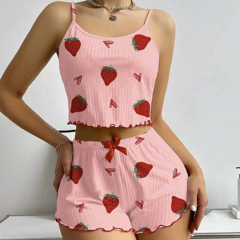 สาวฤดูร้อนรักพิมพ์ความปรารถนาที่บริสุทธิ์ชุดนอนสายรัดกางเกงขาสั้นชุดเสื้อผ้าหน้าแรก
