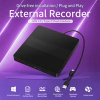 Type C＆USB 3.0 Slim External DVD VCD CD Writer 2 in 1 Slim Optical Drive Burner Reader Player Tray Type Portable For PC Laptop