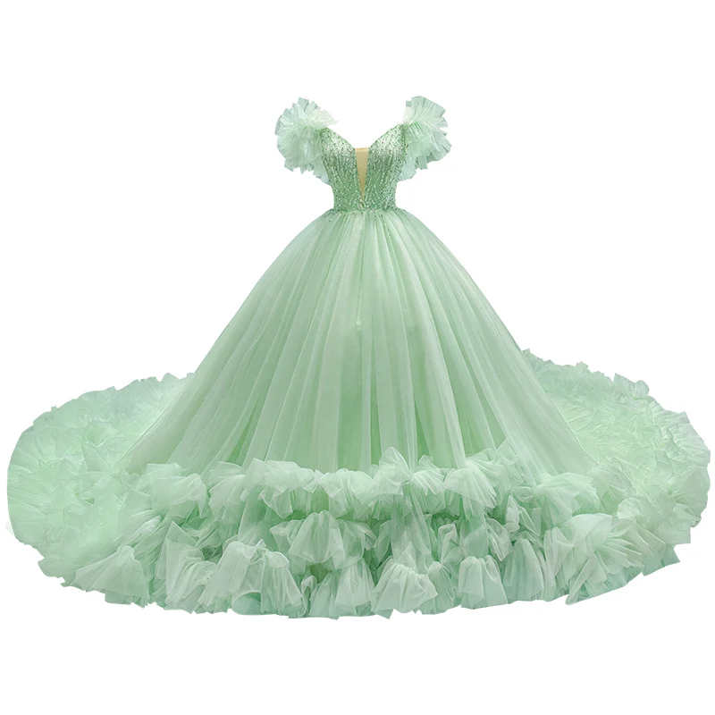 Vert Chérie Robes De Quinceanera Robe De Bal Lacets Doux 16 Robes Robes De 15 Ans Tulle Robes De Soirée Q2228