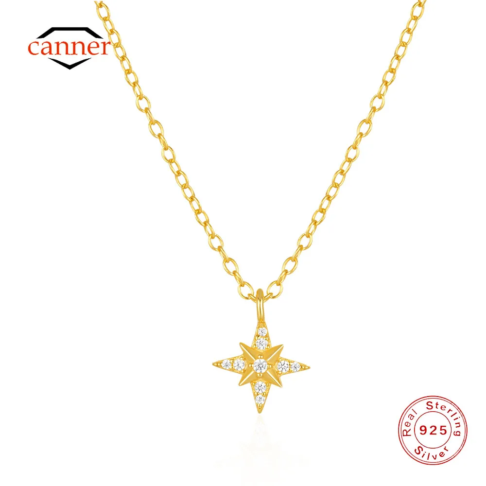 

CANNER Four Pointed Star Octagonal Star Collarbone Chain Pendant Necklace For Women 925 Sterling Silver Ins Minimalism Necklace