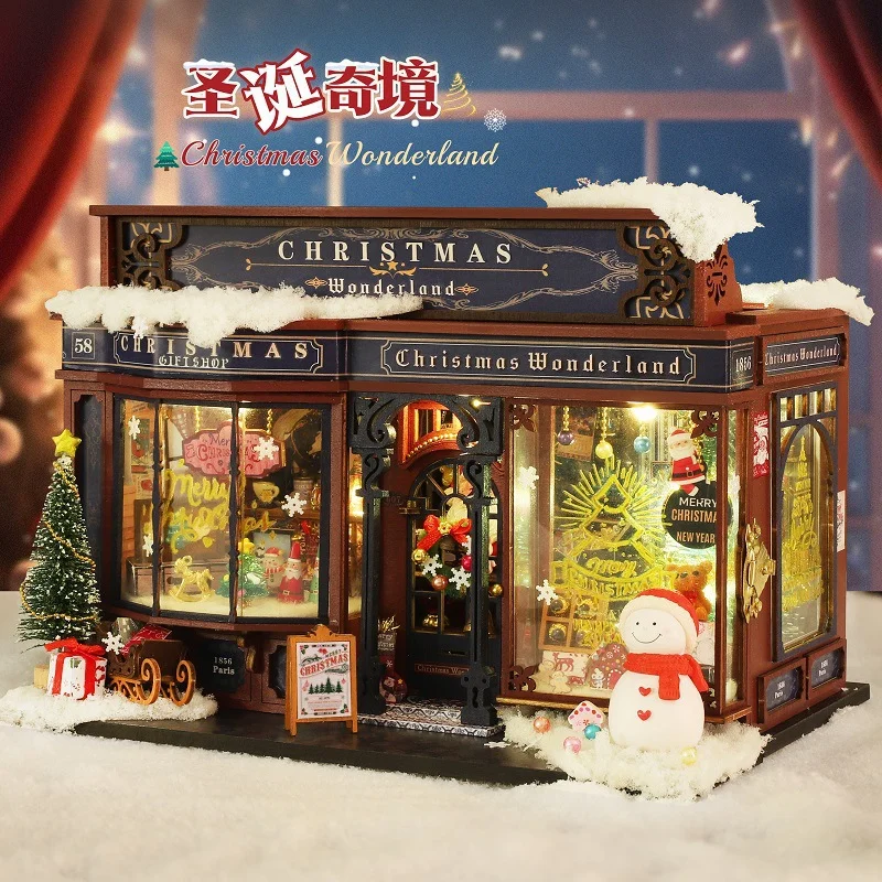 عيد الميلاد العجائب DIY كوخ نموذج اليدوية تجميع خشبي عيد الميلاد منزل صغير هدية #3