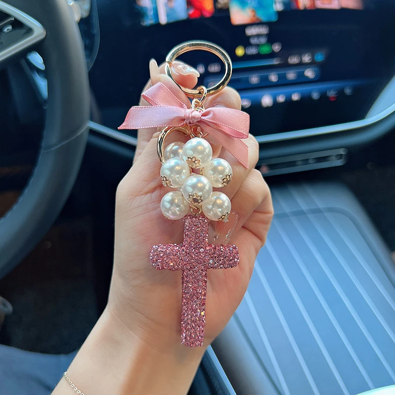 New Creative Cross Bow Water Diamond Keychain Fashion Bag Pendant Accessories Car Accessories Keychain