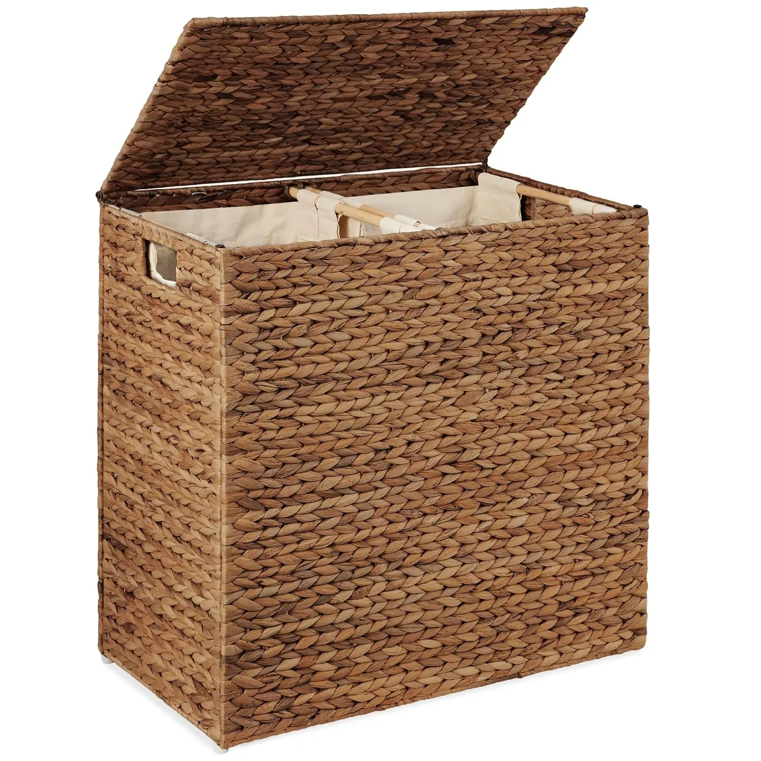X-Large Laundry Hamper with Lid, Natural Handwoven Hyacinth Laundry Basket, W/Removeable & Washable Liner Bag, Portable, Handles
