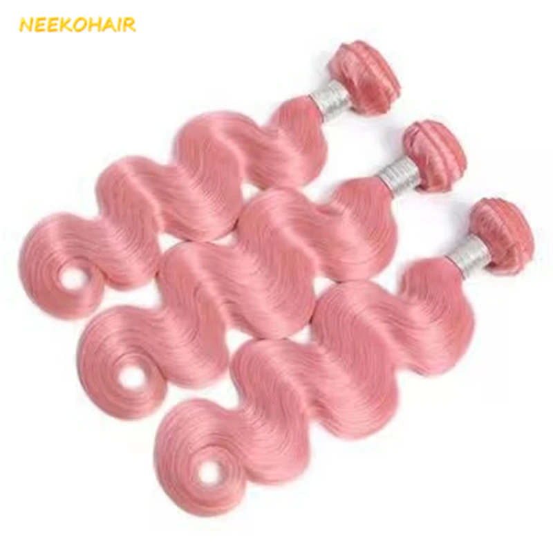 Pacotes de cabelo humano brasileiros, Onda Corporal Remy, Pacotes de cor rosa claro, 13x4 Frontal Weave, 4x4 Encerramento, 100% Cabelo Humano