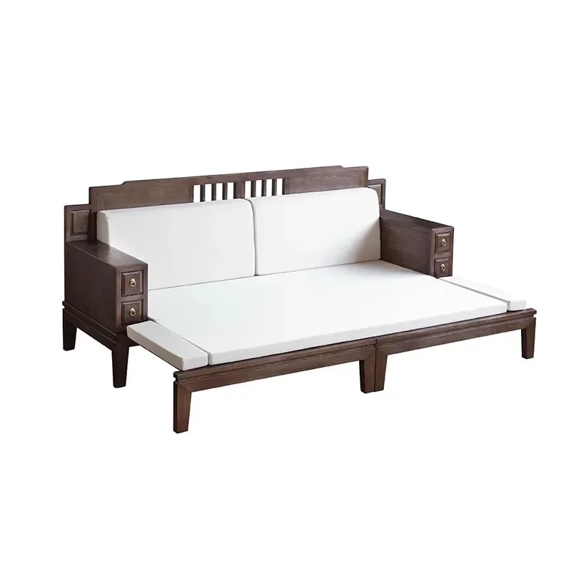 solid wood sofa combination 3 meters Luohan bed push-pull bed villa living room Ruize telescopic dual-purpose sofa bed