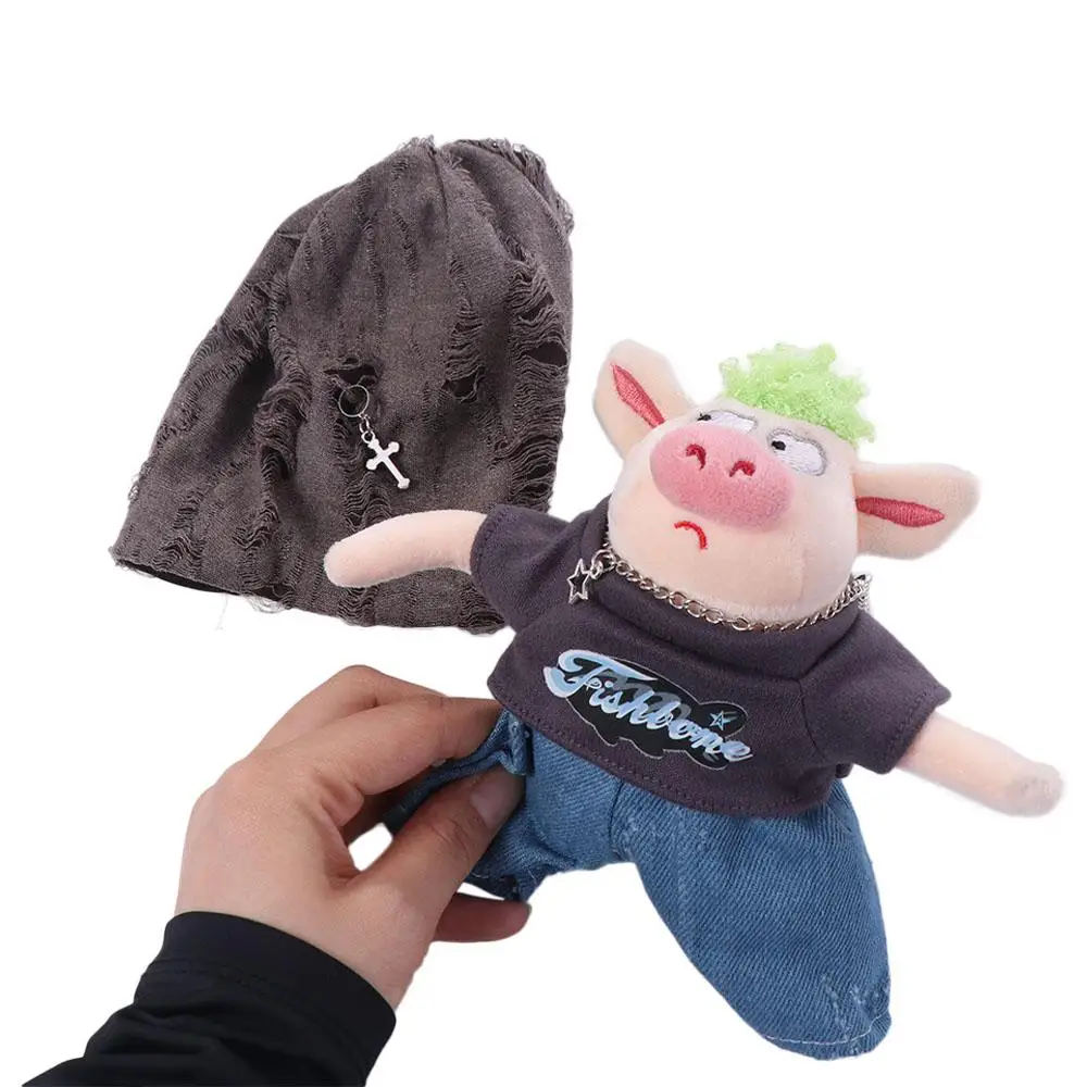 1 세트 모자 20cm 면 인형 옷 바지 티셔츠 면 인형 옷 미니 복장 봉제 인형 옷 어린이 선물