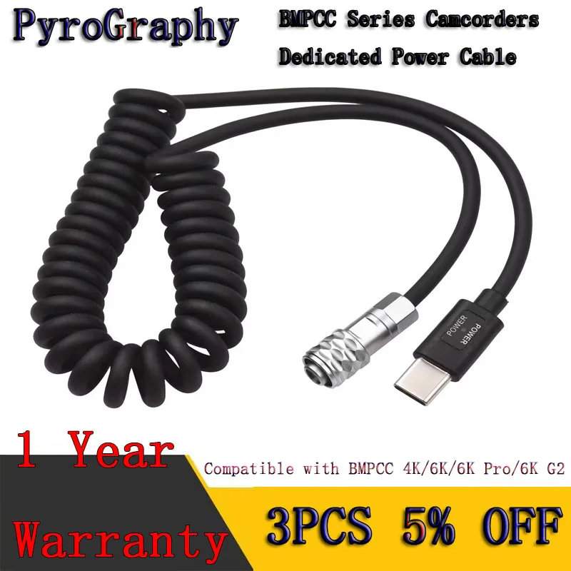 

Выделенный силовой кабель BMPCC 4K/6K/6K Pro/6K G2, пружинный кабель с разъемом USB Type-C PD и индикатором длиной 100 см/39,37 дюйма