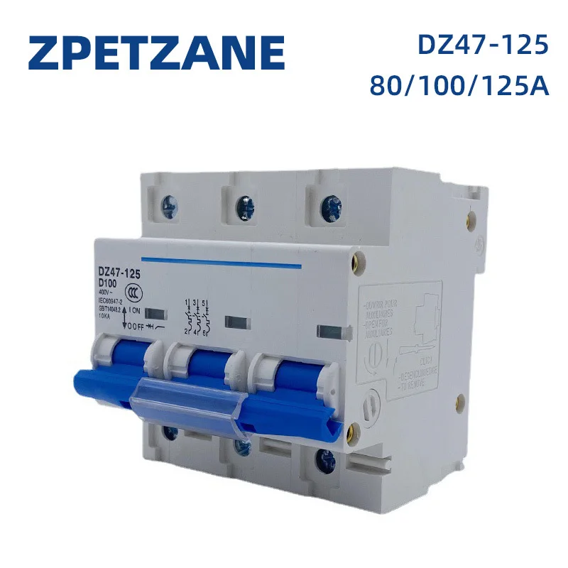 DZ47-125 3P 400V Small-sized Mini Circuit Breaker Household Air MCB Cutout Breaker Switch D Type 80A 100A 125A