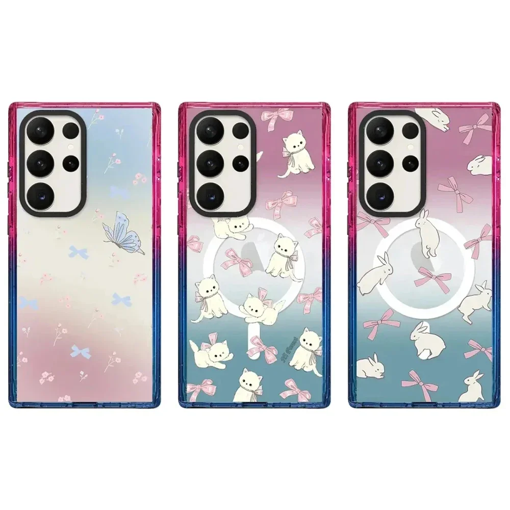 

Butterfly Rabbit Cat Acrylic Colorful Border Protective Case for Samsung Galaxy S22U S23U S24 Ultra Shell with MagSafe