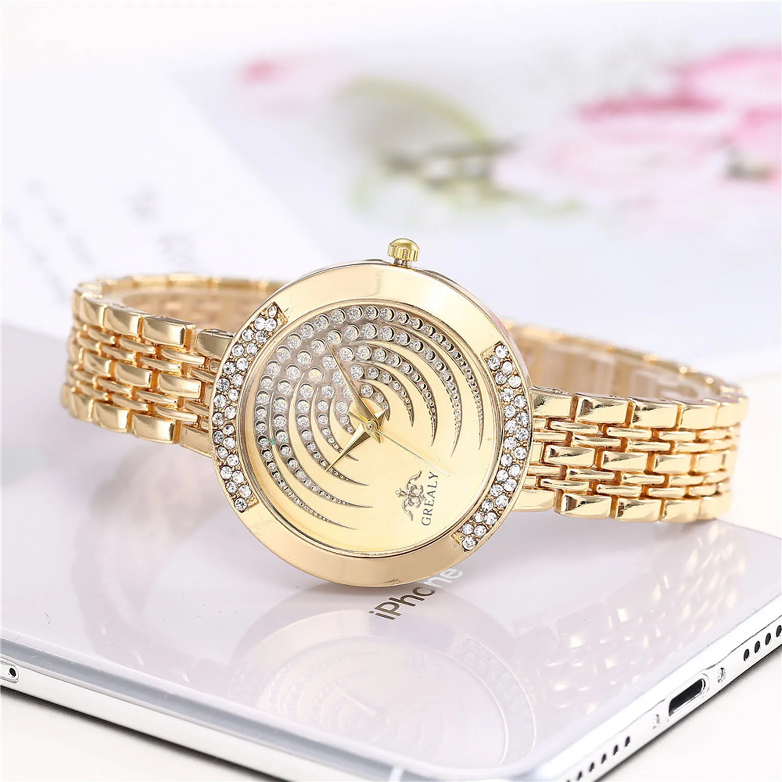 Reloj de cuarzo con esfera redonda para mujer, pulsera de acero inoxidable, elegante, de lujo, a la moda