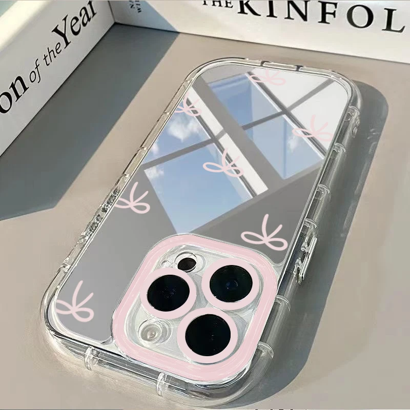 INS Koreanische Einfache Blau-Rosa Schleife Mädchen Spiegel Niedliche Handyhülle für iPhone 17 16 15 Pro Max 14 13 12 11 XS XR X 7 8 Plus TPU Hülle – Detail 6