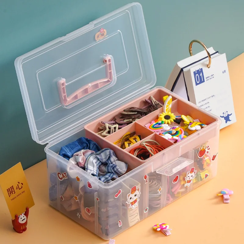 Storage box handheld portable double layer storage box transparent multifunctional outdoor storage and organisation box