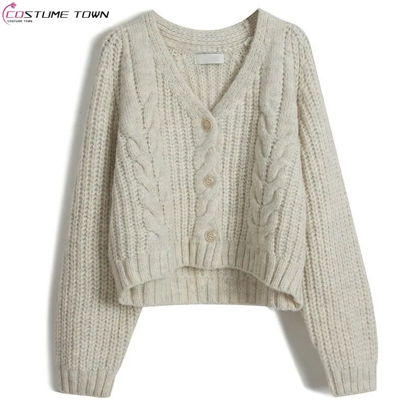 

Solid Color Spring and Autumn Knitted Cardigan Women's Short Korean Style Fashionable Loose Sweater Jacket Versatile