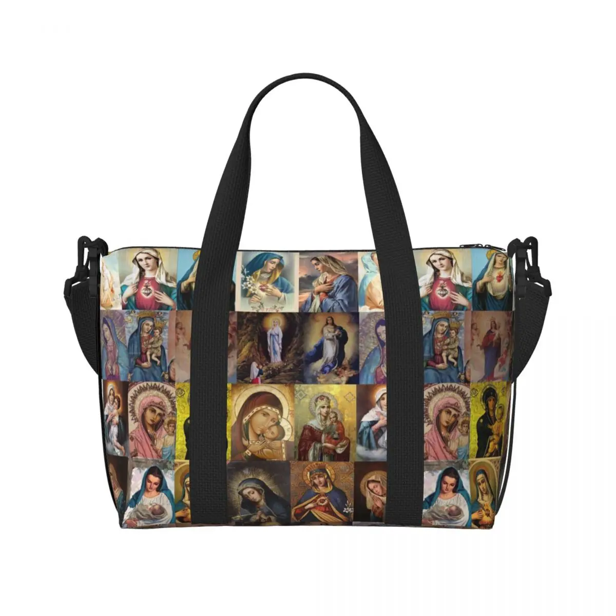 Custom Virgin Mary Grocery Shopping Tote Bags Women Large Capacity Catholic Christian Beach Gym Travel Bags