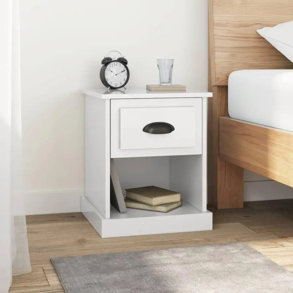 Set of 2 High Gloss White Bedside Cabinets - Engineered Wood, 39x39x47.5 cm - Modern Storage Solution