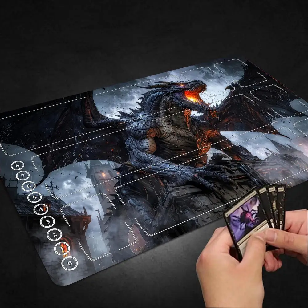 14*24in Fire Dragon Magic Anime Card mats Diy Runes Battlefielded Kaisa Card Battle Mat Single Player Board Game Battle playmat