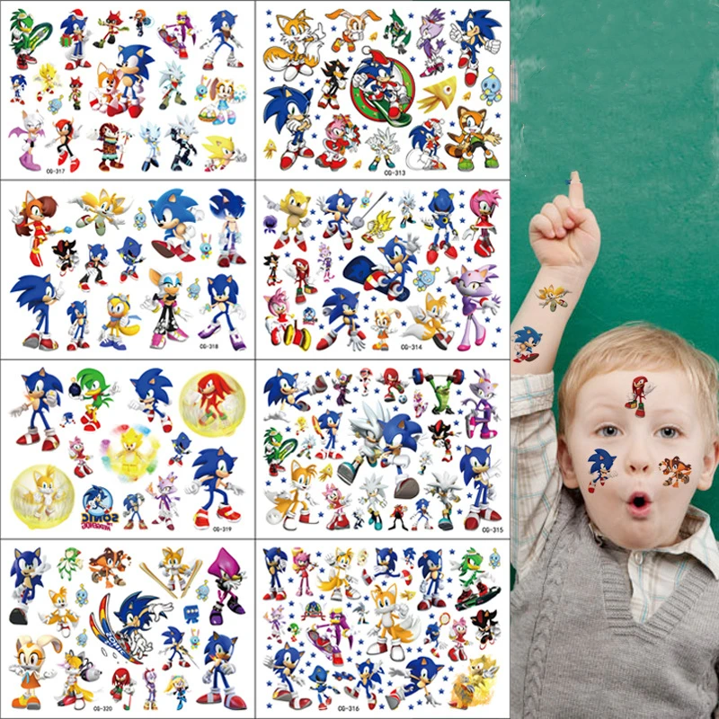 8Pcs/Set Cartoon Anime Sonic Tattoo Stickers Children\'s Temporary Tattoos Body Art Cosplay Party Toys for Kids Gifts